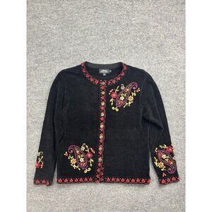Icelandic Designs Sweater Women's Medium Embroidered Button Up Cotton Blend‎